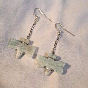 Artisan Made Carved Amazonite Dragonfly Statement Earrings